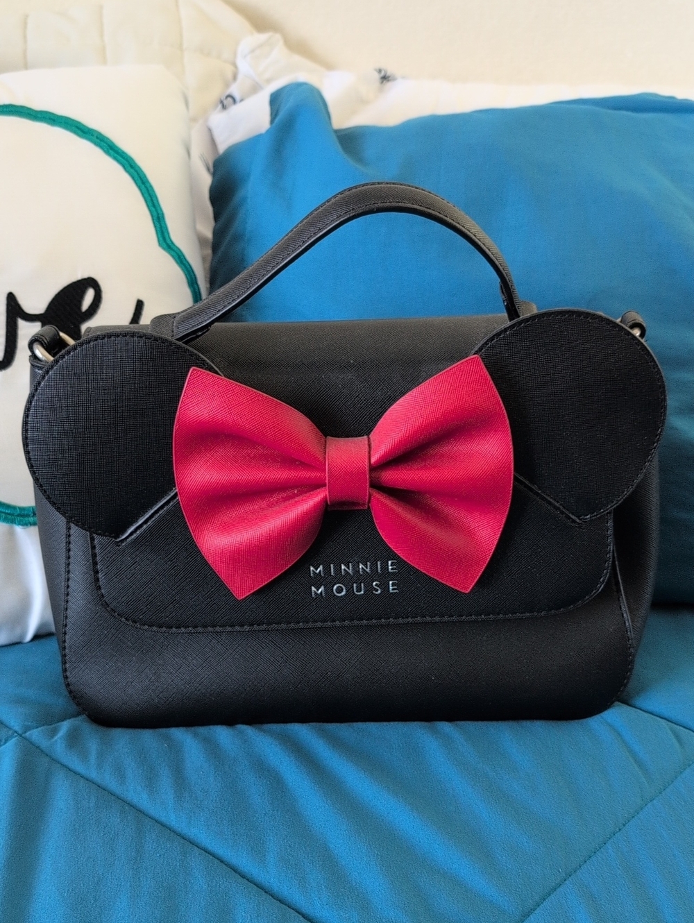 Loungefly Black Minnie Mouse Satchel with Red Bow